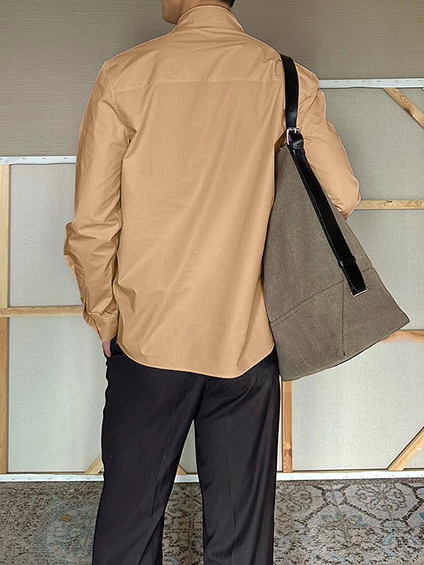 Men's Solid Bow Tie Casual Long Sleeve Shirt SKUL30777