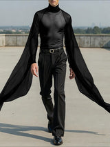 Men's Deconstructed Sheer Mesh Flap Long Sleeve T-Shirt SKUL37628