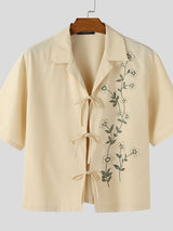 Men's Floral Embroidery Short Sleeve Shirt SKUL38936