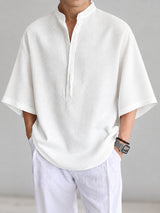 [Pre-order] Men's Chill Relaxed Vacation Resort Drop Shoulder Notch Neck Wide Sleeve Shirt SKUL88422