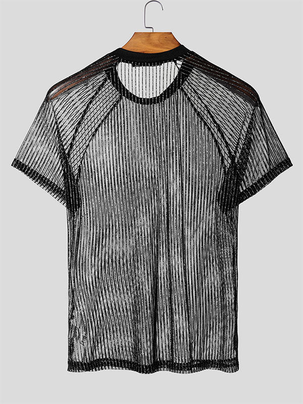Mens Glitter Sheer Mesh Short Sleeve T-Shirt SKUL04233