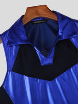 Men's Avant-Garde Sleeveless Mesh Patchwork High-Collar Tank SKUL52635