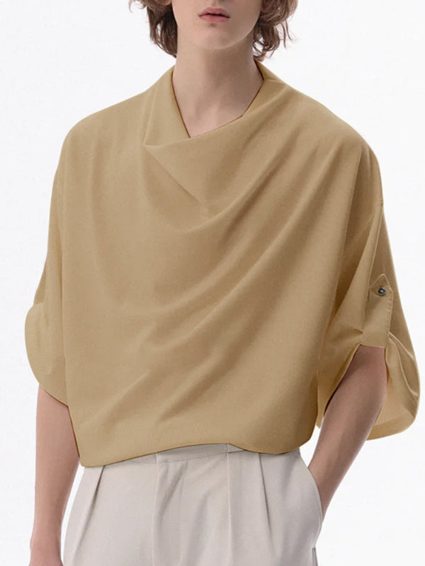 Mens Solid Color Draped Neck Casual T-Shirt SKUL13924