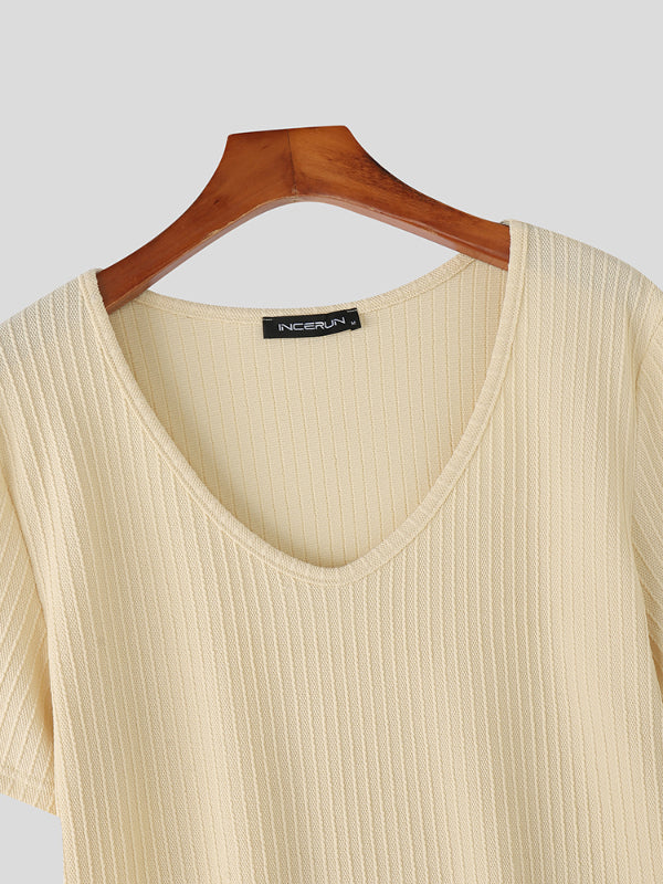 Mens Textured V-Neck Short Sleeve T-Shirt SKUL13340