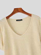 Mens Textured V-Neck Short Sleeve T-Shirt SKUL13340