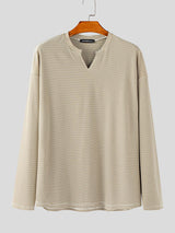Men's Striped Small V Neck Long Sleeve T-Shirt SKUL22199