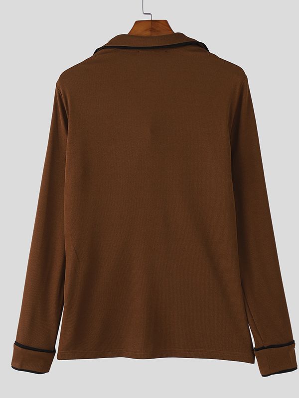 Men's Color Block Textured Knit Long Sleeve Shirt SKUL43805
