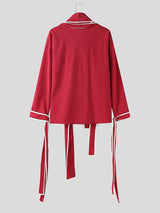 Men's Deconstructed Textured Ribbon Patchwork Contrast Color Shirt SKUL36608