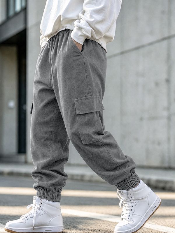 Men's Japanese Workwear City Walk Corduroy Cargo Flap Pocket Cuffed Pant SKUL84772