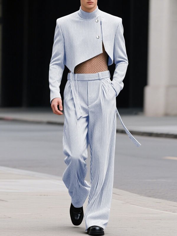 Men's Striped Cropped Casual Two Pieces Outfit SKUL33058