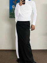 Men's Deconstructed Solid Color Ribbon Long Sleeve T-shirt SKUL44014