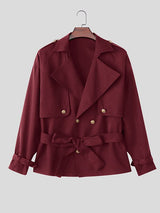 Men's Retro Urban Casual Epaulet Cuff Strap Cinched Waist Structured Twill Long Sleeve Lapel Collar Jacket SKUL78332