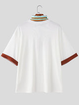 Men's Solid Color Textured Scarf Short Sleeve T-shirt SKUL30510