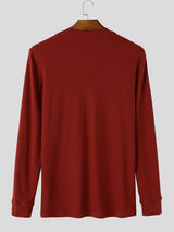 Men's Smart-Casual Ribbed Knit Deep Notch V-Neck Long Sleeve Shirt SKUL80470