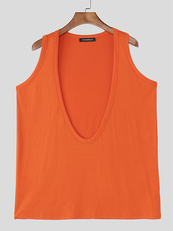Men's Solid Color Deep U-Neck Tank SKUL19799