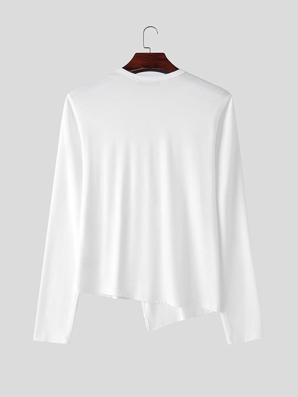 Mens Irregular Hem Hollow Long Sleeve T-shirt SKUK98998