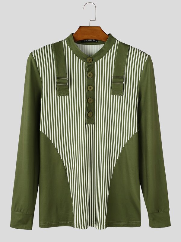 Men's Avant-Garde Early Autumn Urban Casual Contrast Colorblock Muscle Fit Long Sleeve T-shirt SKUL83114