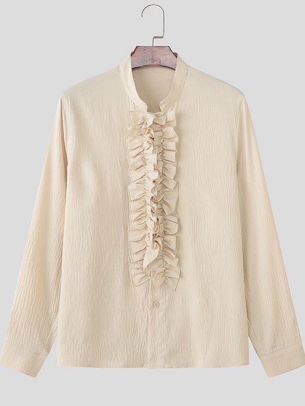 Men's French Ruffle Patchwork Design Long Sleeve Shirt SKUL47694