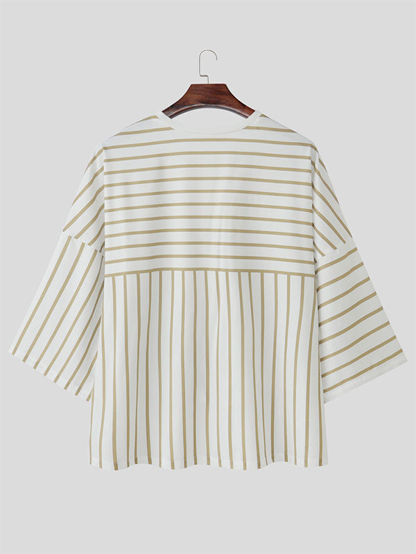 Men's Casual Striped 3/4 Length Sleeve Shirt SKUL27280