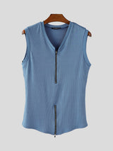 Mens Solid Color Textured Zipper Casual Tank SKUL20207