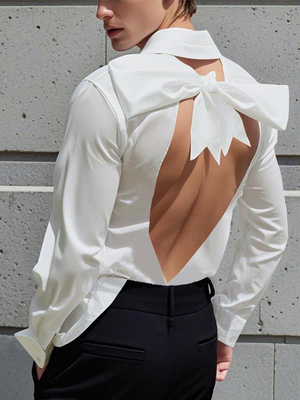 Mens Bow Tie Detail Backless Long Sleeve Shirt SKUK95721