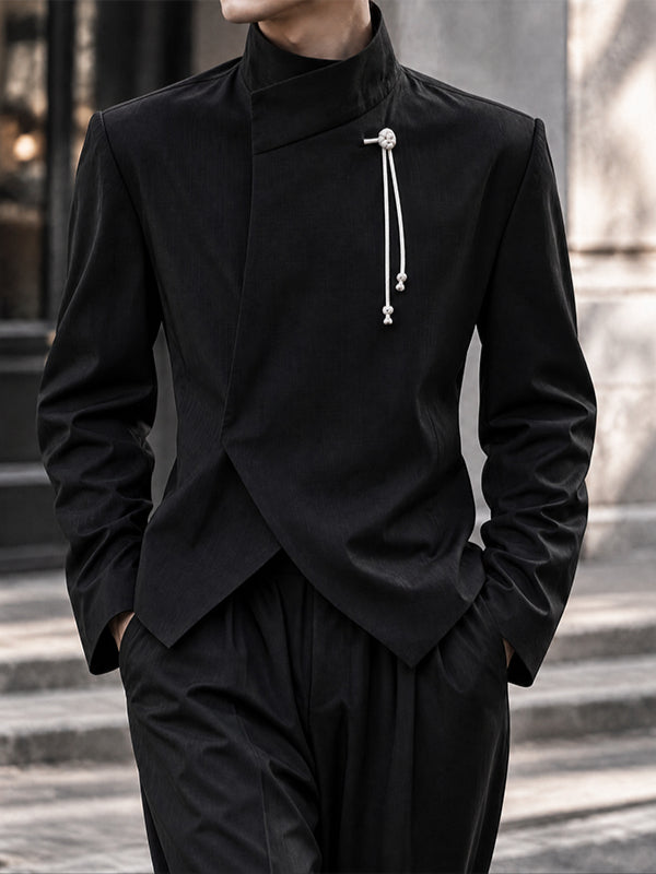 [Pre-order] Men's Neo-Chinese Chic Evening Gala Chinese Knot Tassel Asymmetric Hem Blazer SKUL86972