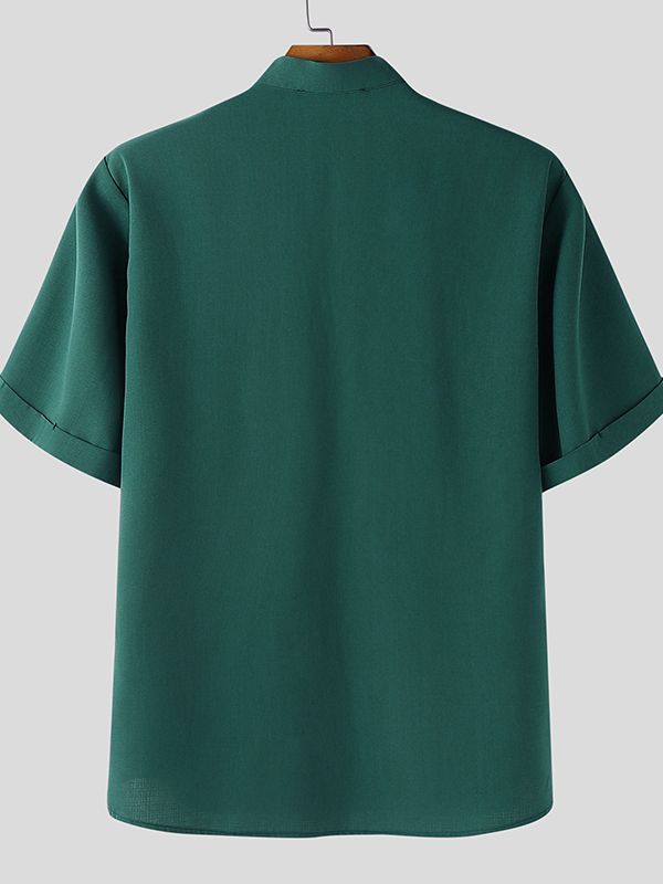 Men's Solid Color Stand Collar Short Sleeve Shirt SKUL49921