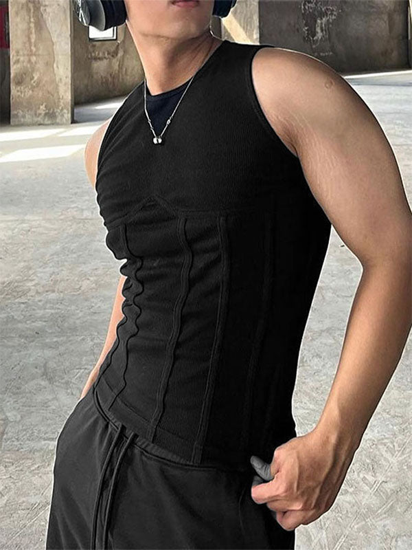 Men's Solid Color Knit Slim Fit Casual Tank SKUL15153