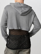 Mens Sheer Mesh Patchwork Long-Sleeve Hoodie SKUK87164