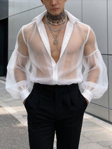 Men's Avant-Garde Sheer Organza Bishop Sleeve Romantic Regency Shirt SKUL56302