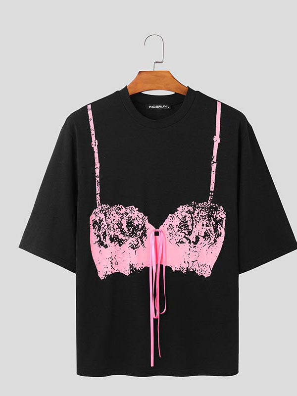 Mens Lace Print Patchwork Short Sleeve T-Shirt SKUL03647