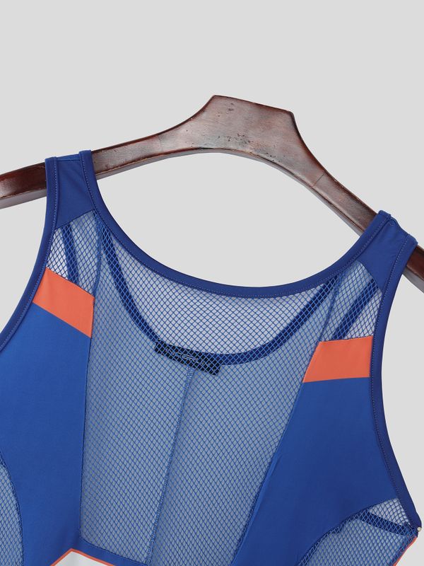 Men's Avant-Garde "23" Graphic Color-Block Mesh Panel Athletic Bodysuit SKUL54072