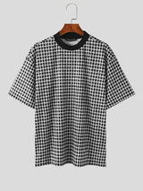 Mens Checked Crew Neck Short Sleeve T-Shirt SKUK67508