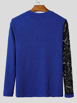 Men's Avant-Garde Nightclub Party Asymmetric Floral Lace Spliced Slim-Fit T-shirt SKUL84580