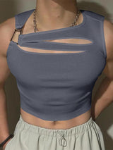 Mens Solid Color Textured Cut-Out Tank SKUL05804