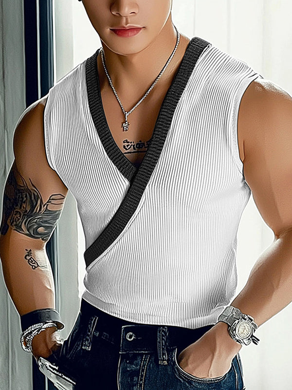 Mens Knit Ribbed Color-Blocked Tank SKUL04168