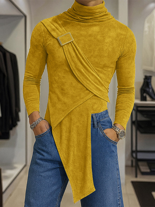 Men's Texture High Neck Long Sleeve Knit T-Shirt SKUL30446