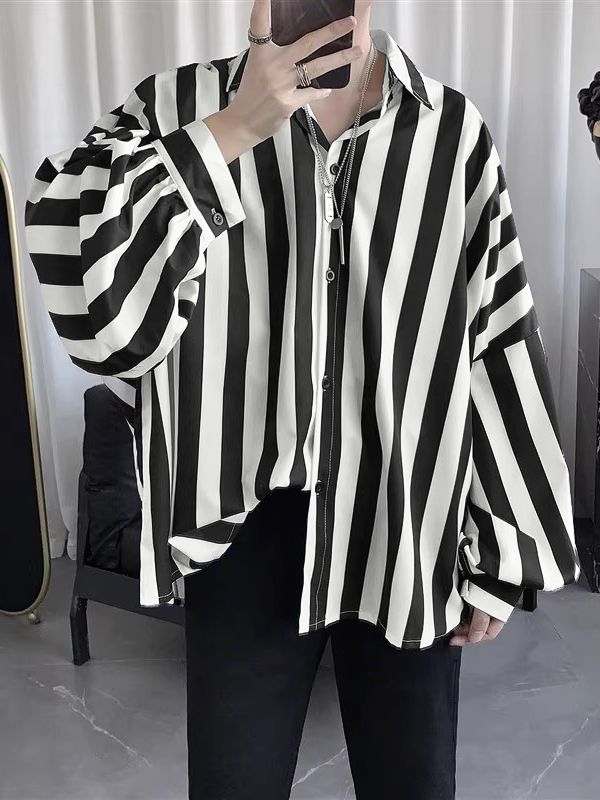 Men's Casual Striped Loose Long Sleeve Shirt SKUL35300