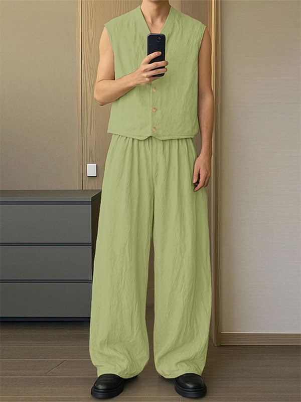 Men's Solid Color Casual Sleeveless Two Pieces Outfit SKUL22438