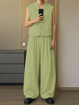Men's Solid Color Casual Sleeveless Two Pieces Outfit SKUL22438