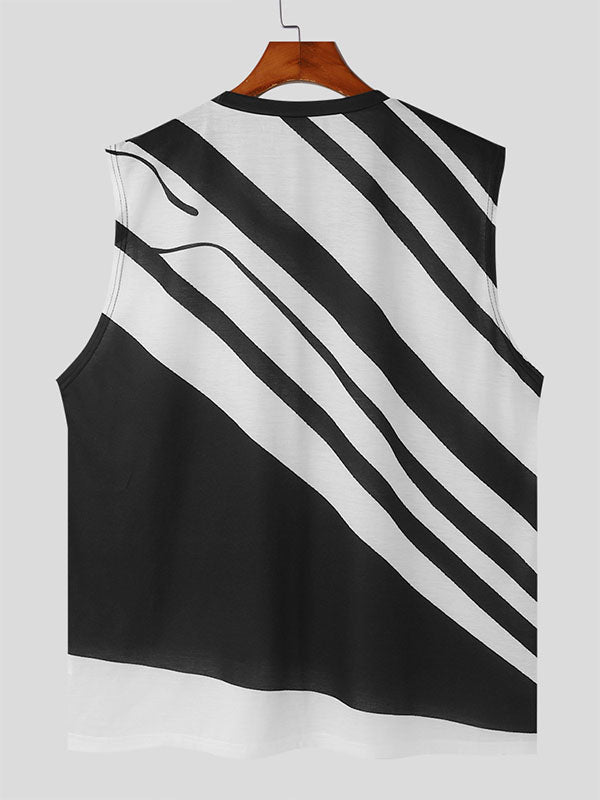 Mens Diagonal Striped Crew Neck Sleeveless Tank SKUK66033