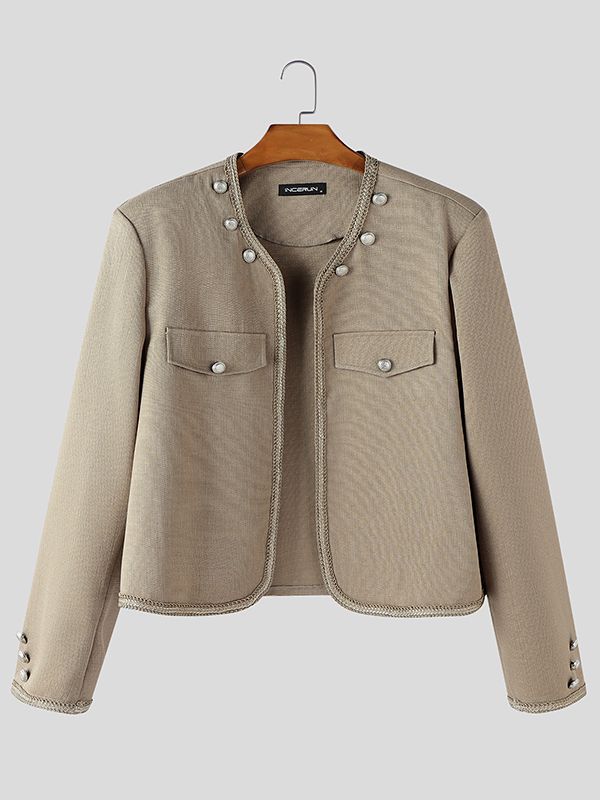 Men's Solid Color Metal Button Long Sleeve Jacket SKUL43642