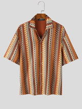 Mens Ethnic Style Color Collision Short Sleeve Shirt SKUK71644