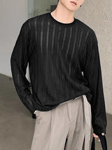 Mens Textured Vertical Stripe Long Sleeve T-shirt SKUK66398