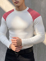 Men's Clean Fit Contrast Stripe Raglan Sleeve Muscle Knit T-shirt SKUL77515
