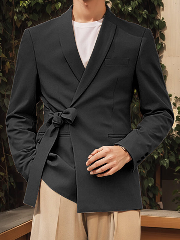 Mens Solid Color Tie-Up Casual Long-Sleeve Blazer SKUK97813