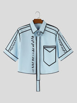 Men's Trendy 2D Comic Style Rose Tie Ribbon Cropped Short Sleeve Shirt SKUL55275