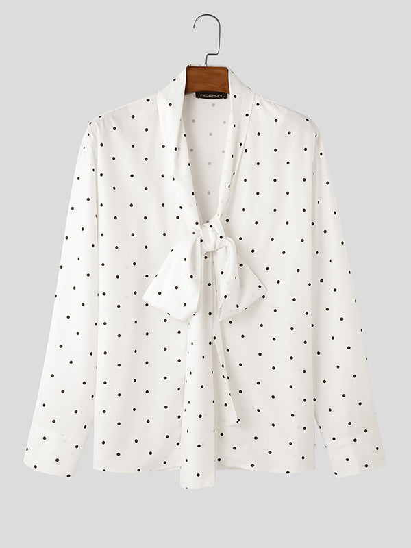Mens Polka Dot Print Bow Long Sleeve Shirt SKUL01344