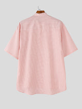 Mens Solid Color Striped Short Sleeve Shirt SKUL17881