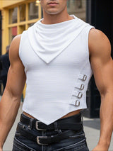 Men's Solid Color Textured Scarf Collar Tank SKUL47954